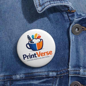 PrintVerse Logo Pin Button | Custom Round Badge, Branded Button