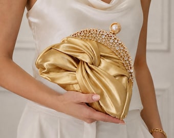 Bolso de mano de piel sintética, bolso de noche con lazo de satén, bolso de boda con perlas y diamantes de imitación.