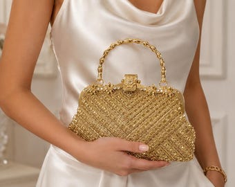 Avondclutch met strasssteentjes, kristallen trouwtasje met ketting, sprankelende bruidstas voor het bal