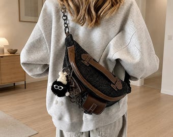 Bolso bandolera vaquero, bandolera estilo boho, bolso de hombro vintage, ribete de piel sintética