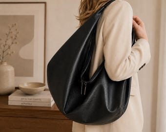 Bolso hobo extragrande de piel sintética, bolso de hombro holgado, bolso minimalista para el día a día.