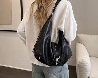 Bolso hobo grande de piel sintética, bolso de hombro holgado, bolso bandolera para mujer.