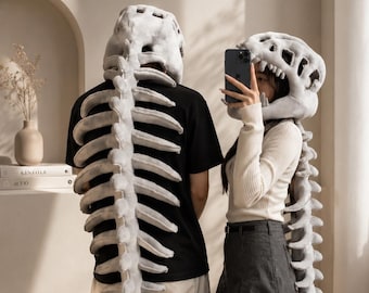 Dinosaur Skeleton Hoodie Plush Fossil Costume Sweatshirt Cozy Wearable Dino Apparel