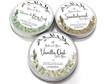 Mens Lotion Bar Set - Three 1oz Lotion Bars in Tin - Men's Lotion Set - Mens Lotion Bars - Holiday Gift - Christmas Gift - Gift for Him