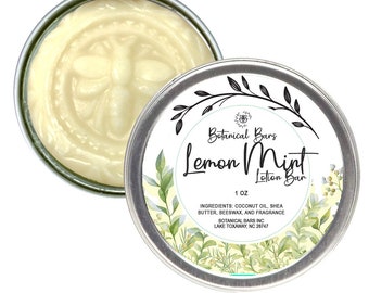 Lemon Mint Solid Lotion Bar - 1oz Lotion Bar in Tin - Womens Stocking Stuffers - Gifts for Her - Mint Lotion - Lemon Verbena