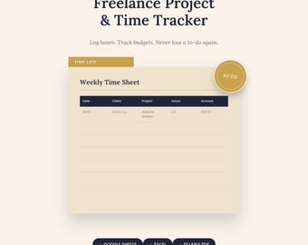 Freelance Time Tracker | Client Project Budget and Task Planner | Google Sheets Excel PDF Bundle