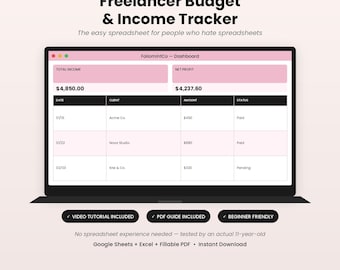 Freelancer Budget Tracker Bundle | Income Expense Spreadsheet, Google Sheets Excel, Fillable PDF Planner