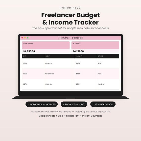 Freelancer Budget Tracker Bundle | Income Expense Spreadsheet, Google Sheets Excel, Fillable PDF Planner
