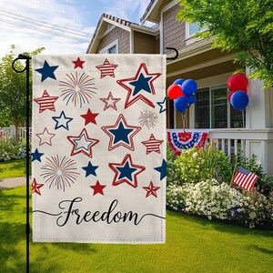 4th of July Garden Flag, Patriotic Yard Decor, Freedom Star House Flag, Red White Blue Outdoor Sign, Summer Independence Day Porch Decor