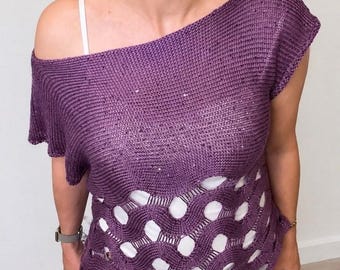 Off Shoulder Knit Top Pattern, Summer Lightweight Sweater, Aurora Loop Stitch (PDF Download)