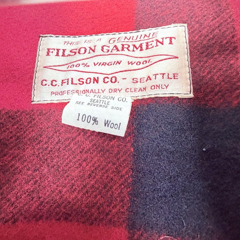 Vintage Filson 1970s Mackinaw Red Buffalo Plaid Wool Jacket Size 42 Mens USA image 10