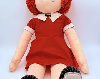 Vintage Little Orphan Annie Doll Approx 34" tall-Homemade Plush Toy in red dress