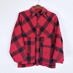 Vintage Filson 1970s Mackinaw Red Buffalo Plaid Wool Jacket Size 42 Mens USA image 1