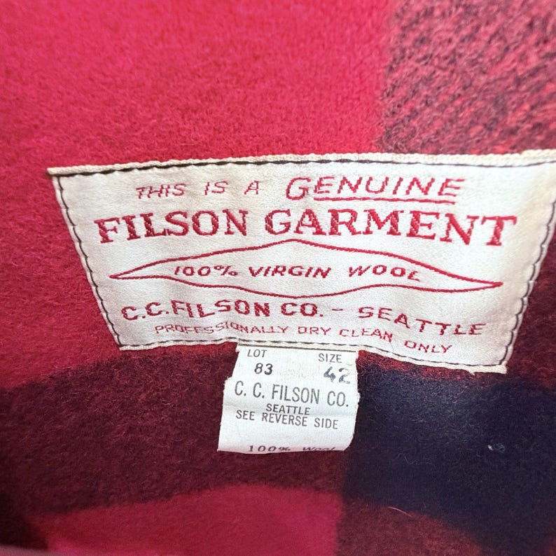 Vintage Filson 1970s Mackinaw Red Buffalo Plaid Wool Jacket Size 42 Mens USA image 9