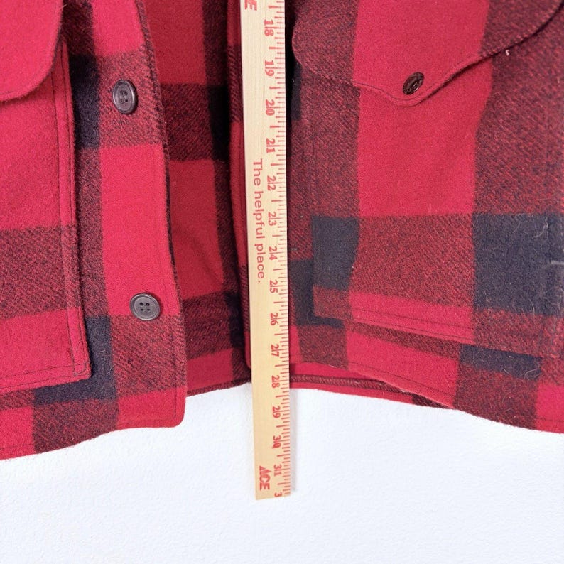 Vintage Filson 1970s Mackinaw Red Buffalo Plaid Wool Jacket Size 42 Mens USA image 14