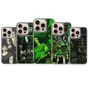 May include: A collection of five phone cases featuring a collage of images in shades of black and green. The cases display band members, text, and graphic elements. The text includes "TYPE O NEGATIVE" and "TOXIC".