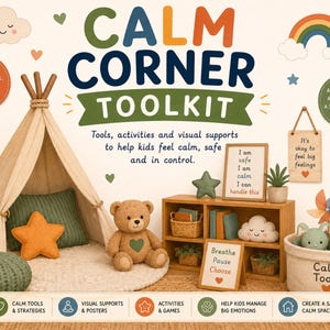 Toolkit voor een rustgevende hoek | Activiteiten voor emotieregulatie, posters over gevoelens (digitale download)