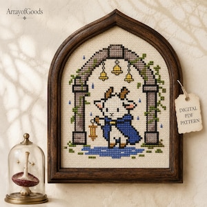 Little Goat Cross Stitch Pattern, Enchanted Mountain Gate, Cottagecore Animal Embroidery PDF, Instant Download