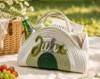Personalized Embroidery Storage Basket, Custom Embroidered Name Toy Box, Baby Shower Gift Knitted Wire Art, Gift for her