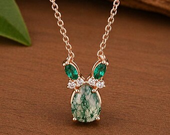 Collar de conejo de ágata musgosa / Lindo colgante de conejito / Joyería estilo cottagecore / Collar de bosque