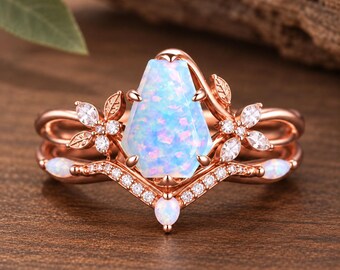 Opal Engagement Ring | Rose Gold Opal Ring | Floral Leaf Ring | Vintage Inspired Statement Ring | Romantic Gift for Her