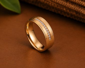 Vigselring | Gulddiamantvigselring | Matchande ring för honom och henne | Minimalistisk jubileumsring | Löftesring i present