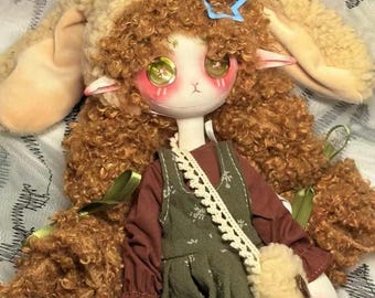 OOAK Lamb Art Doll, Fairycore Sheep Plush, Cottagecore Textile Collectible (12.6 inches)