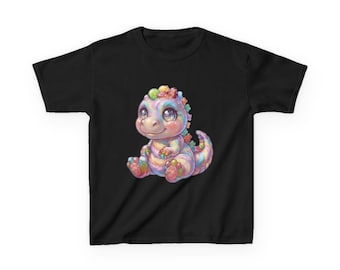 Maglietta Candy T-Rex, maglietta con dinosauro kawaii dai colori pastello, abbigliamento con creature fantastiche e stravaganti