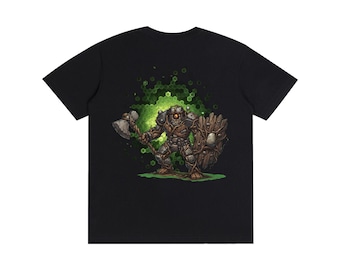 T-shirt Sentinelle des Racines, T-shirt Gardien de Pierre, T-shirt Guerrier Fantastique, Gardien de la Forêt Ancienne, T-shirt Guerrier de la Nature, Illustration Fantastique Cyclope, F