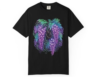 T-shirt con motivo glicine giapponese in fibra di carbonio / Stampa artistica botanica futuristica realizzata con intelligenza artificiale