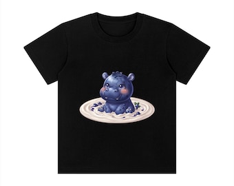 T-shirt con stampa artistica di un ippopotamo ai mirtilli / Design di una ciotola di yogurt con animali kawaii (40*52 cm)