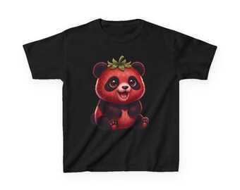 Maglietta con panda e fragola / Maglietta con grafica di animali kawaii / Collezione FLUXFORM CURIOUS