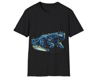 Maglietta Lightning Panther / Illustrazione di un grande felino elettrico al neon, serie Creature