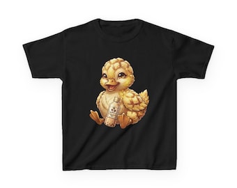 Maglietta con stampa di un anatroccolo e tè al latte / Illustrazione di un animale kawaii, maglietta grafica unisex
