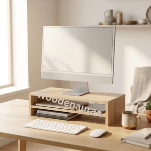 Wood 2 Tier Monitor Stand with Keyboard Storage Desktop Organizer | Computer Monitor Stand | Laptop Riser | Office Desk Shelf | Home Office