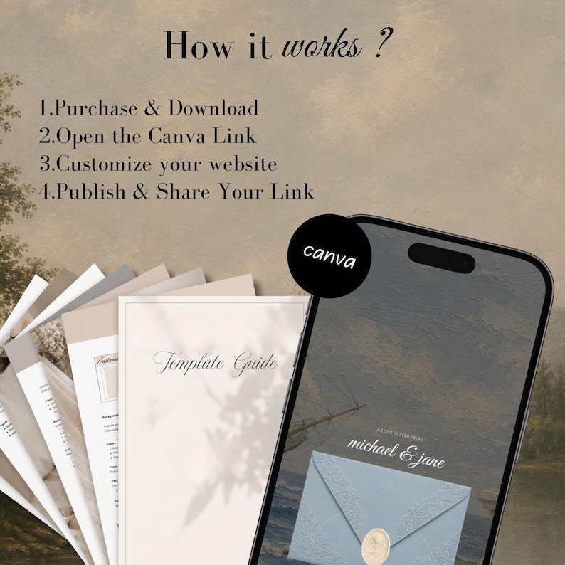 Coastal Blue Wedding Website Template Editable Canva Design (digital