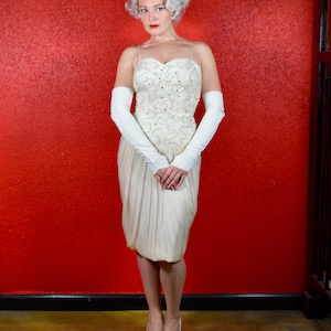 1950s Lilli Diamond White Chiffon & Lace Cocktail Dress