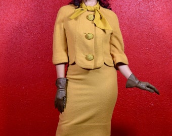 1960s Lilli Ann Wool Suit Woven Large Buttons Designer