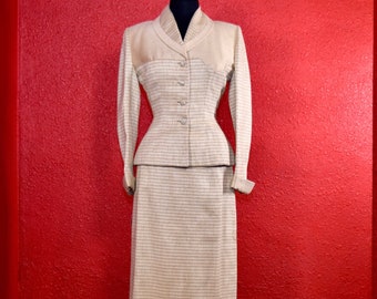 1950s Lilli Ann Suit Ivory Imported Fabric