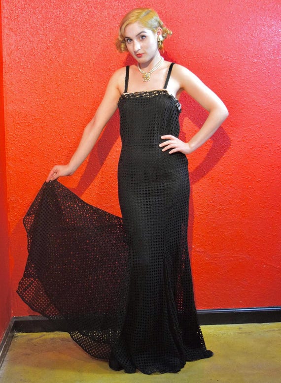 1930s Black Eyelet Gothic Gown & Bolero - image 4