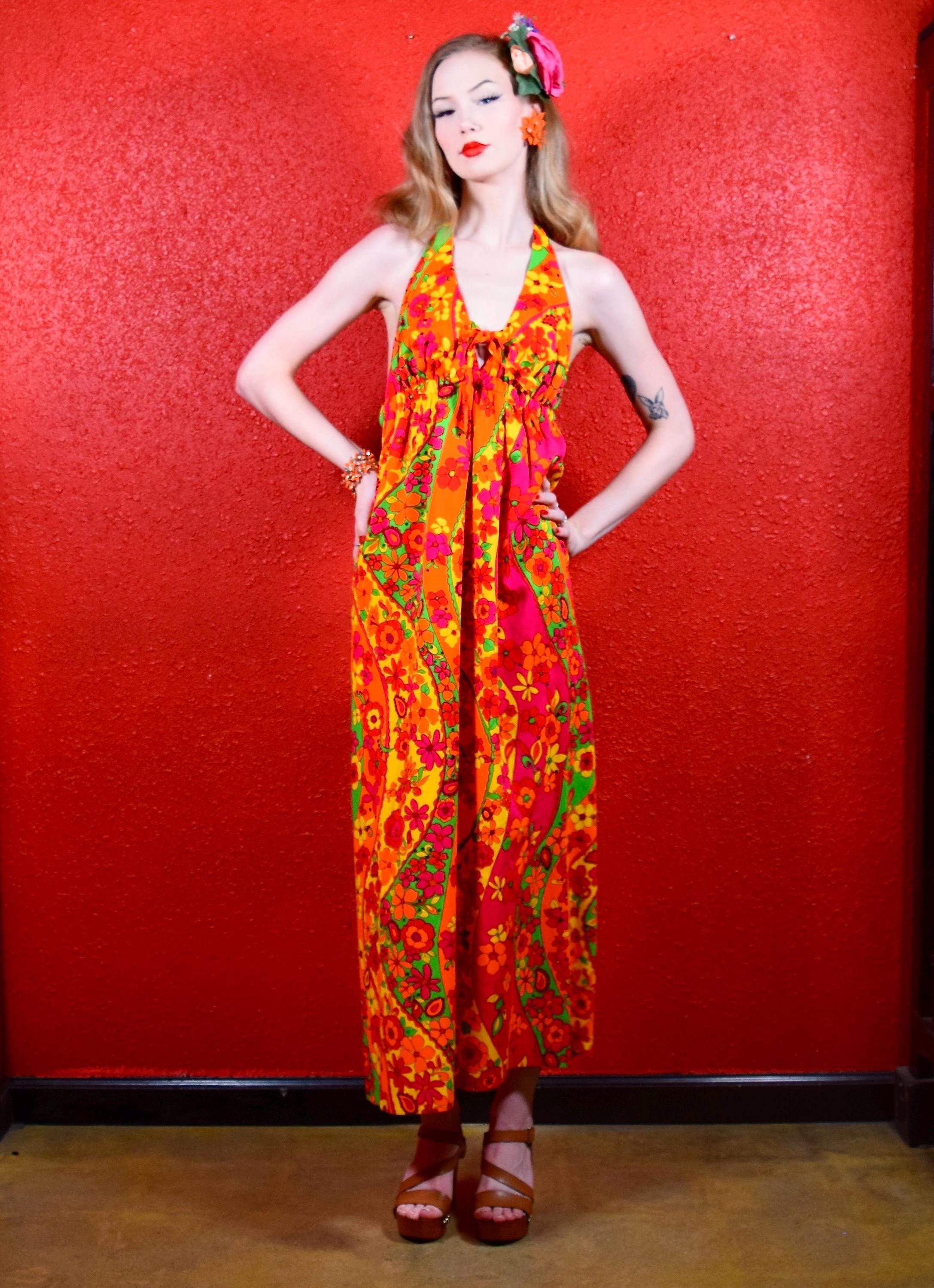 honolulu halter tropical print maxi dress product info and reviews Holiday Dress Womens Cute Cut Out Hawaiian Summer Outfits for Women Deep V-neck Halter Tropical Print Maxi Dress