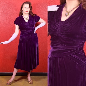 1930s Purple Silk Velvet Draped Dress image 1