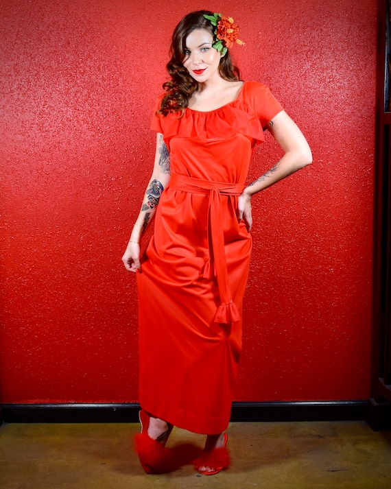 1970s LeVoys Red Peignoir Lingerie Set - image 7