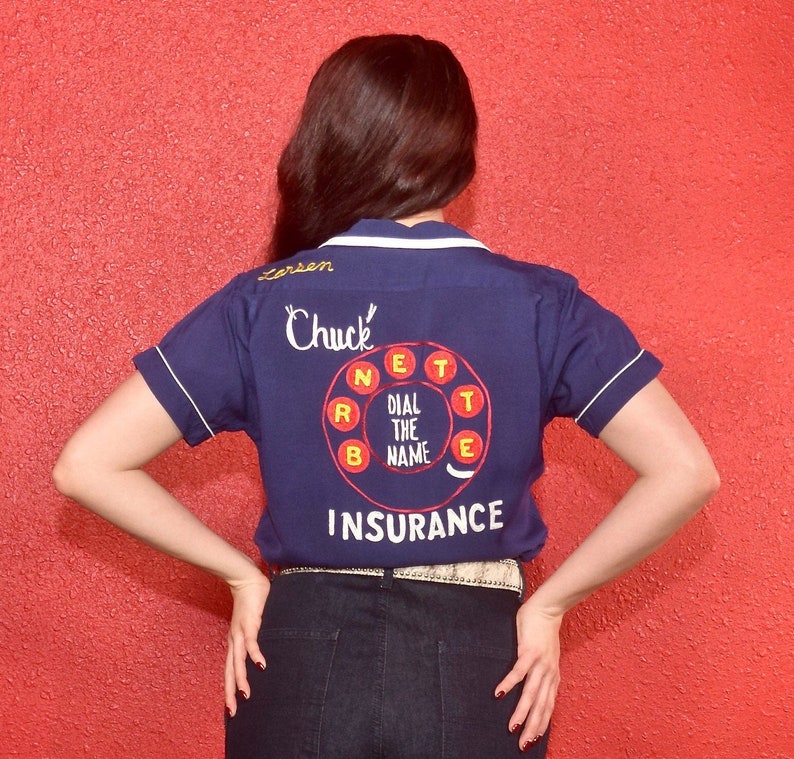 1950s Embroidered Bowling Shirt Rare Phone Dial