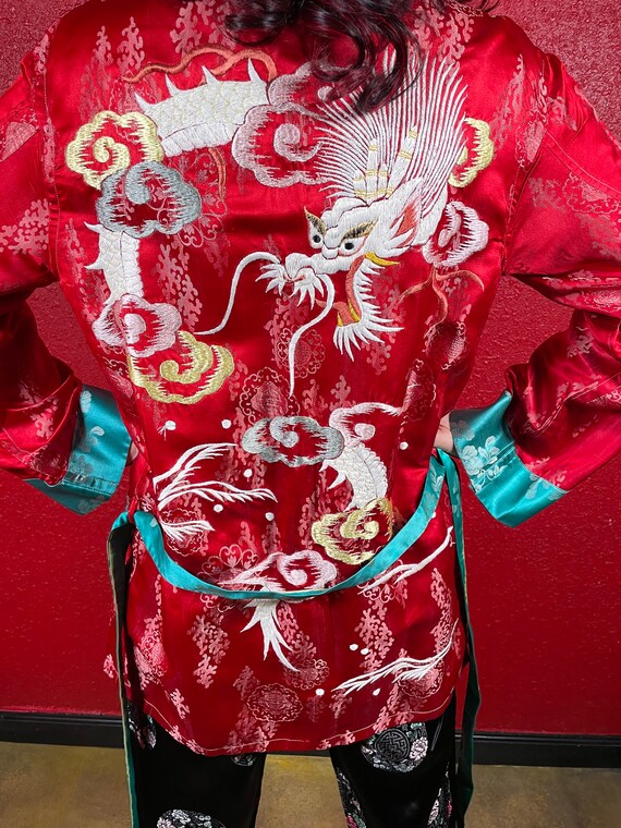 Vintage Dragon Embroidered Kimono Style Wrap Jack… - image 8