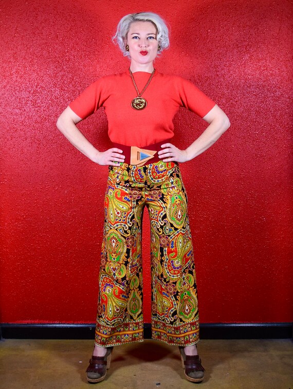 1970s Paisley Palazzo Wide Leg Pants - image 2