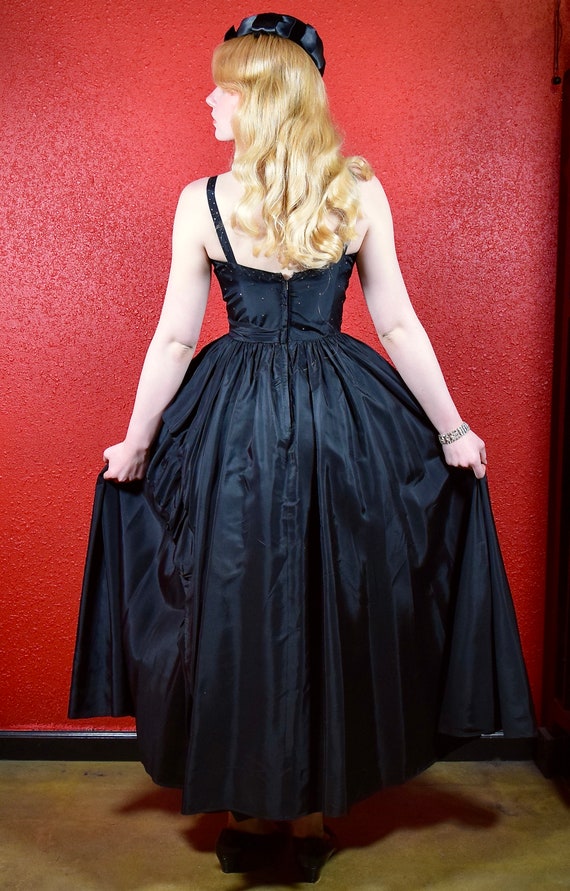 1950s Black Taffeta and Rhinestone Ballgown - image 4