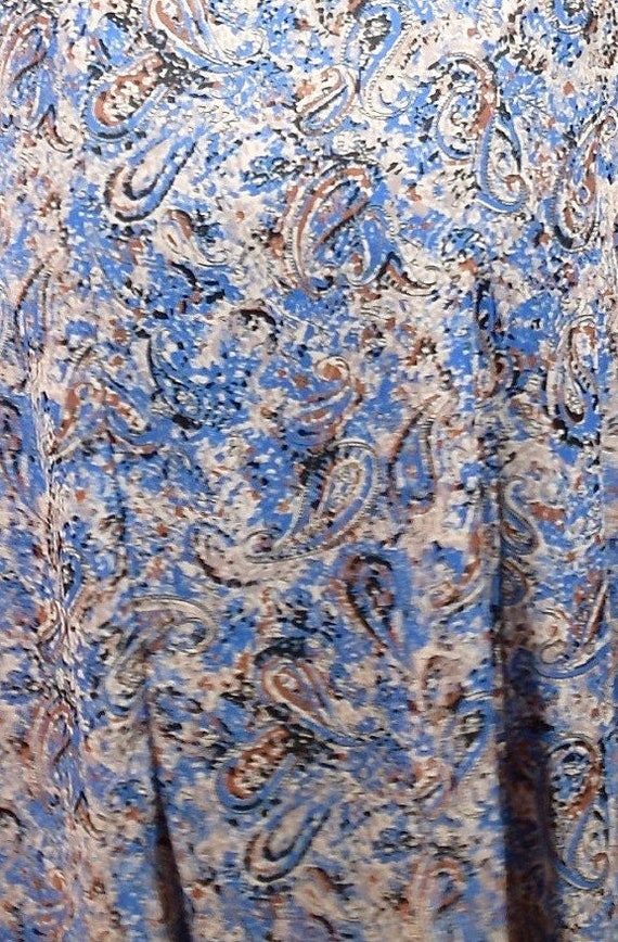 1940s Blue Paisley XL Rayon Jersey Dress - Shirtw… - image 7