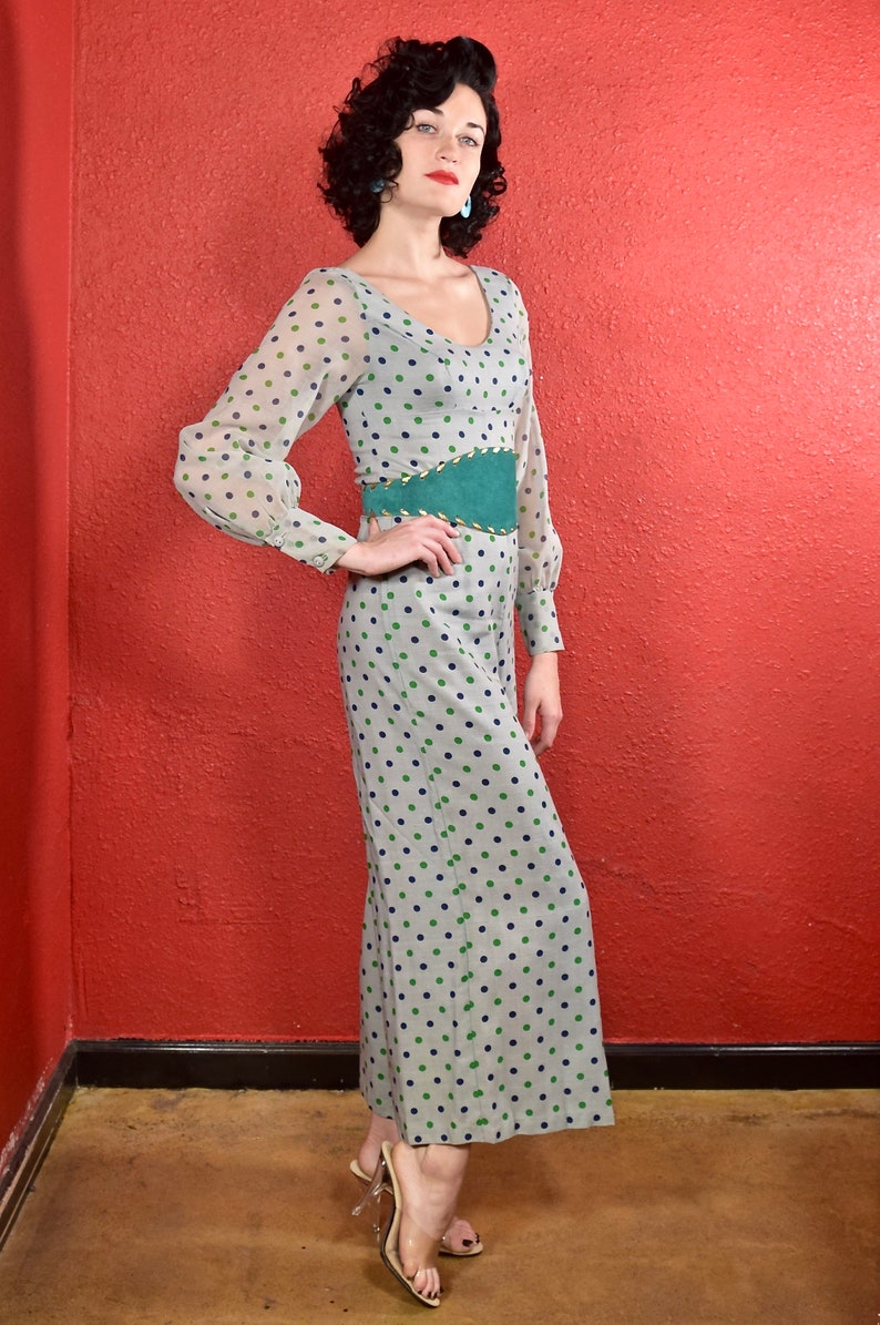 1950s 60s Polka Dot Jumpsuit Rayon and Silk XS Deadstock image 7