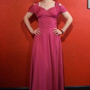 1940s Magenta Pink Gown Off Shoulder XS image 3